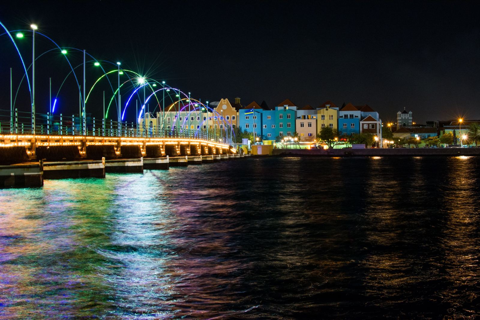 Willemstad waterfront at night, Curaçao